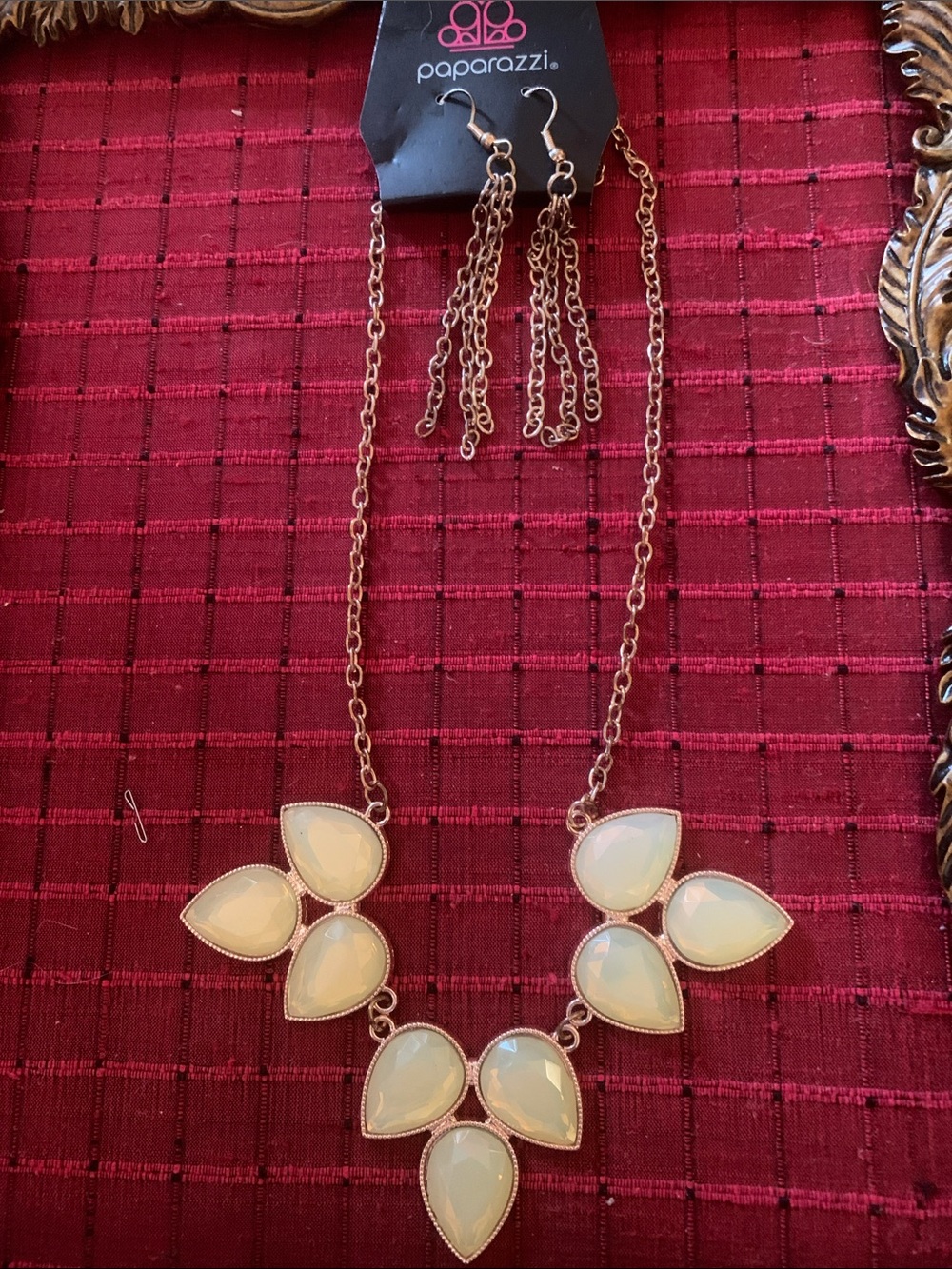 Paparazzi Gold-Tone Opalescent Teardrop Necklace & Earring Set - White